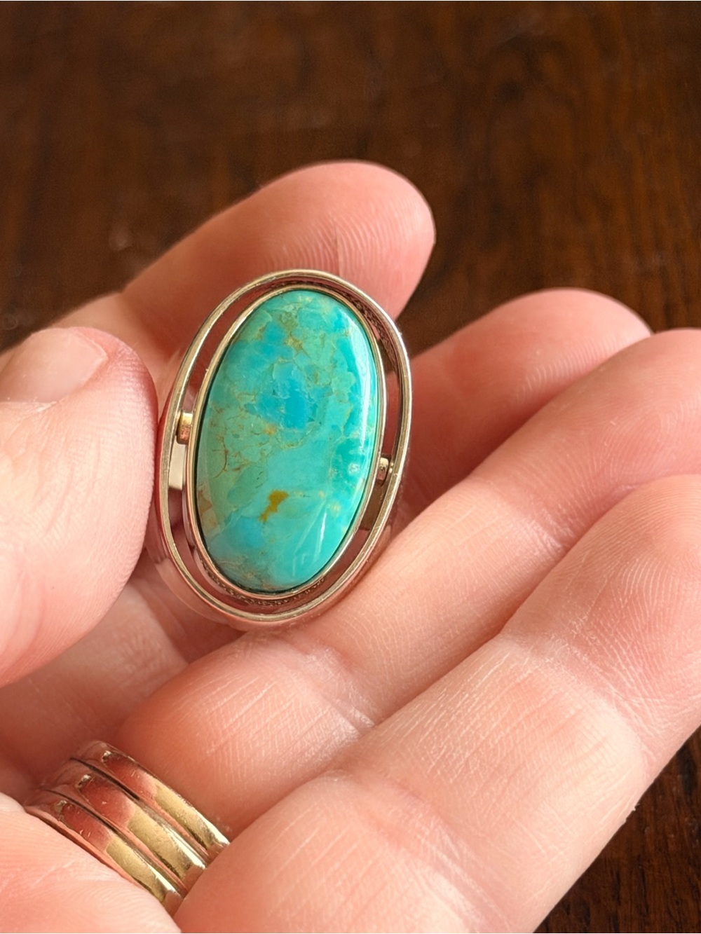 925 Sterling Silver Jay King Ring with Deep Blue/ Turquoise Reversable Oval Sz 8 - Picture 2 of 4